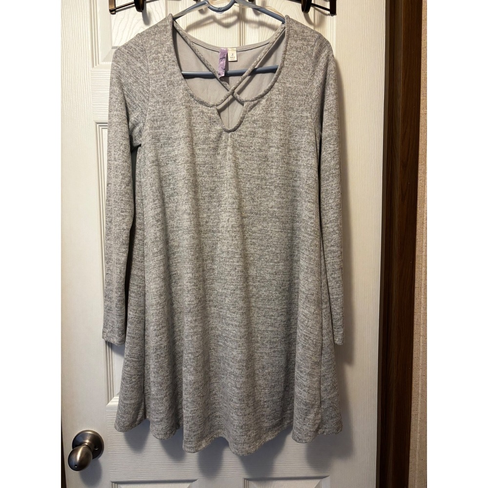 Alya Gray Marl Knit Crisscross V-Neck Long Sleeve Shift Dress Small D2973RC
